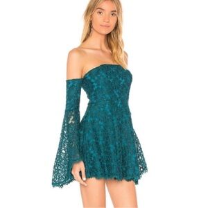 NBD Teal Lace Off-Shoulder Dress